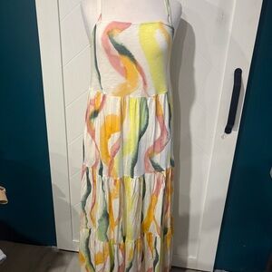 NWT‎ Torrid Maxi  Slub Tiered Dress in Wavey Stripe Whisper White Size 0(L)